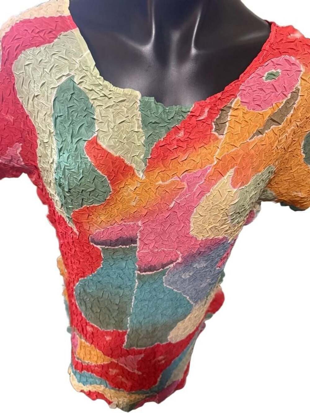 Montana Ave Top Size L Multicolor Popcorn Texture Short Sleeve